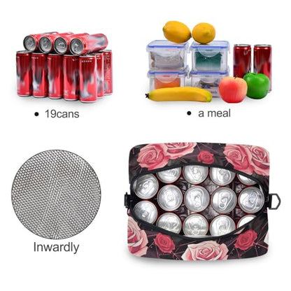 ALAZA Red Rose Geometric Insulated Lunch Bag Women Men Portable Reusable Cooler Lunch Tote Bag for Work Office Picnic College - color: Multi 01