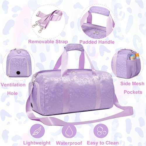 Jumpopack Dance Bag for Girls Duffle Bag Girls Overnight Bags Sleepover Gym Gymnastics Bags with Shoe Compartment and Wet Pocket,Leopard Shape - color: Leopard Purple