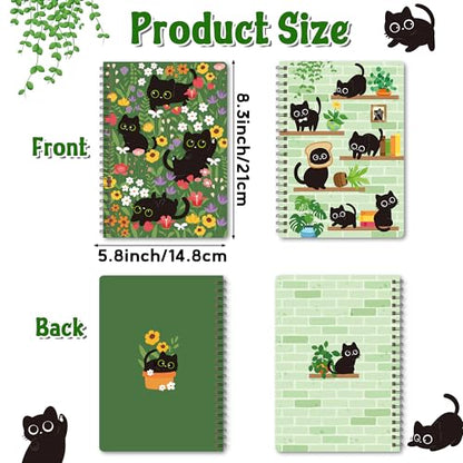 Black Cat Floral A5 Spiral Notebooks, 2Pcs 50 Sheets 100Pages Cute Spiral Travel Journal Notebook Cats Lovers Gifts Writing Notebook Sticky Notes Diary Journal for Student Teacher Classroom Office