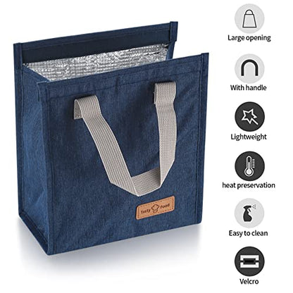 2Pcs Blue Lunch Bag Insulated, Lunch Box Bag, Reusable Lunch Tote Bag | small lunch tote,tasty food lunch bag,small cooler bag,Lunch Box Container Bag Insulated for Women, Men, Work, Office, Travel - color: Blue