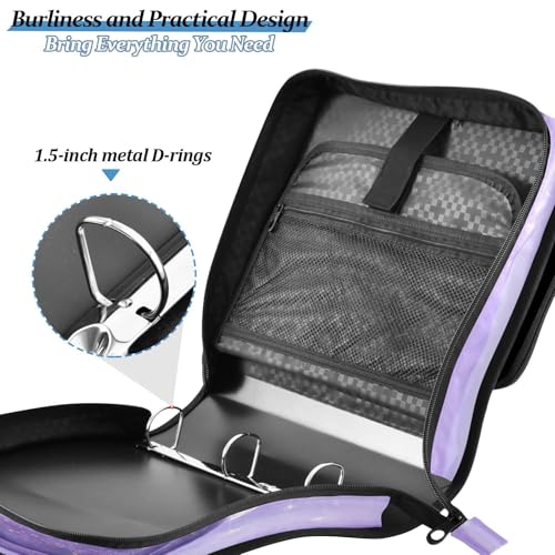 3 Ring Zipper Binder Purple Cat Moon Binders Bag with Shoulder Strap 500 Sheets Paper Organizer Trapper Keeper Documents Storage File Folder for School Office - color: A1819