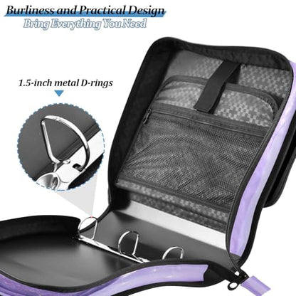 3 Ring Zipper Binder Purple Cat Moon Binders Bag with Shoulder Strap 500 Sheets Paper Organizer Trapper Keeper Documents Storage File Folder for School Office - color: A1819