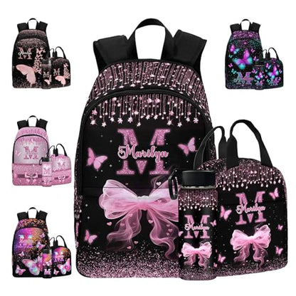 MyPupSocks Personalized School Backpack for Girls, Custom Glitter Butterfly Girls Backpack with Lunchbox for Kids, Customized Kids Bookbag Knapsack Schoolbag Casual Daypacks for Teens Children - color: Multi 02