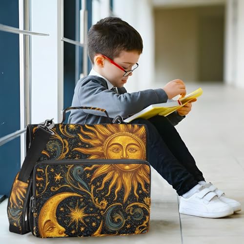 3 Ring Zipper Binder with Shoulder Strap Sun Moon Stars Astrology 1.5 inch Binders Keeper Large Capacity Multi Pockets for School Office Supplies - color: Multi483, size: Fit 500 Sheets
