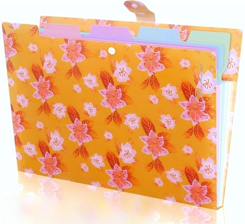 Folder Organizer Expanding File Folder Patternted - Accordion Document Organizer with 5 Pockets and Labels, Waterproof A4/Letter Size for School Office Home (Yellow Floral) - style: Yellow Floral
