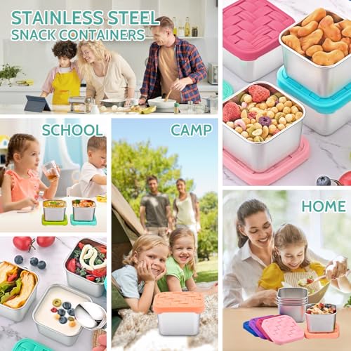 8PC 6oz Stainless Steel Snack Containers with lids, BPA-Free Metal Kids Snack Cups with Fork and Spoon, Leakproof Lunch Box Containers，Resuable Baby Food Storage Bowl - color: Deep Tones