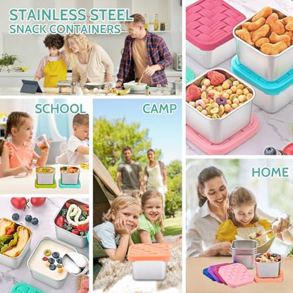 8PC 6oz Stainless Steel Snack Containers with lids, BPA-Free Metal Kids Snack Cups with Fork and Spoon, Leakproof Lunch Box Containers，Resuable Baby Food Storage Bowl - color: Deep Tones