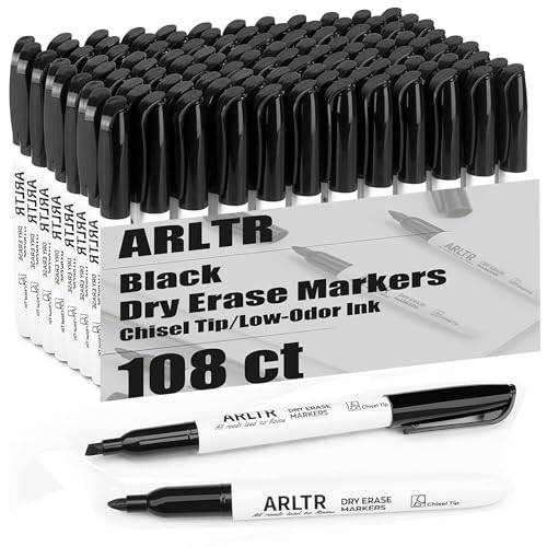 ARLTR Black Dry Erase Markers Bulk, 108 Count Whiteboard Markers, Chisel Tip Black Markers for Classroom, Office and School Supplies