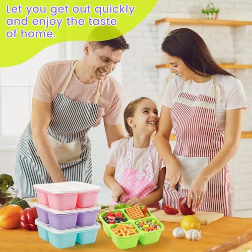 4 Pack Snack Containers Bento Box Adult Lunch Box,Meal Prep Container, Reusable Food Storage lunch Containers Stackable for Work, Travel and Gym (Grass Green, Pink, Green, Purple) - color: Grass Green, Pink, Green, Purple