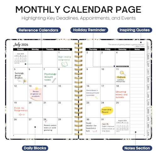 Planner 2026-2027, Academic Year Weekly and Monthly Calender Planner, from Jul 2026 - Jun 2027, Spiral Bound School Planning Book, Perfect for Teacher, Student, Women & Men, A5 (6.3" x 8.5"), Midnight Jellyfish - color: G-Midnight Jellyfish, size: (6.3"x8