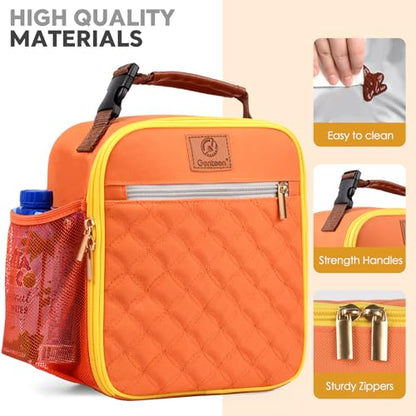 Genteen Kids Lunch Box Insulated Soft Mini Cooler with Bottle Holder, Lightweight Reusable Easy-Clean Lunch bag for Girls, Boys Back to School-Orange - color: Orange