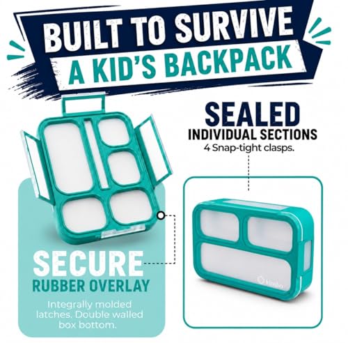 Bento Lunch-Box Set for Kids includes Snack Container | 6 and 3 Compartment Boxes Leakproof School Bentos or Meal Portion Control Containers BPA Free, Boys Girls Adults, Teal Large + MINI 2 pack - color: Teal-Blue Green Large + MINI 2 Pack