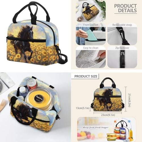 4-Piece Kids Backpack Set, Horse Sunflower Print School Bookbag with Lunch Bag, Pencil Case & Water Bottle Holder for Girls and Boys Elementary School Daily Use - color: Sunflower Horse Print