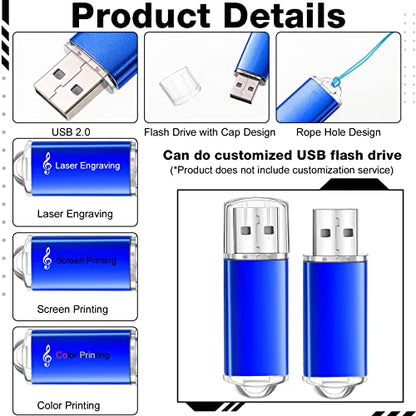 Hoteam 50 Pack USB 2.0 Flash Drives Bulk Blue Portable Thumb Drive with Hat USB Sticks Bulk with 50 Pcs Lanyards for Data Storage File Sharing Commercial Gift(8GB) - size: 8GB