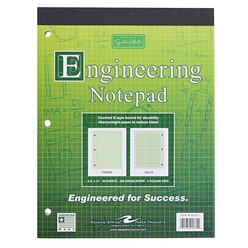 ROARING SPRING Signature Collection Covered Engineering Pad, Frame Front 1/2" Right Margin, 8.5" x 11", 80 Sheets, Heavyweight 20 lb Green Paper - color: Green, style: Single Pad