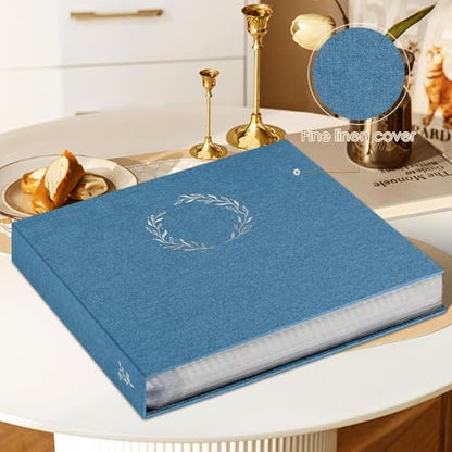 Lanpn 2 Packs Photo Album Scrapbook 12x12, Linen Cover Wreath Design Top Load 3 Ring Folder Binder Photobook Photo Book 12 x 12 inch with 30 Plastic Sleeves 60 Pages Blue - color: Blue, size: 12x12"/2PK