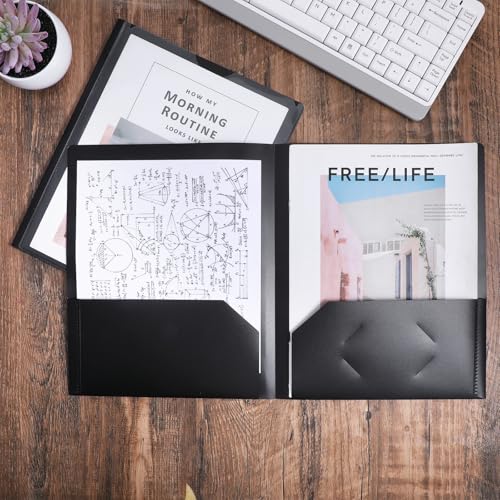 24 Pcs Plastic Folders with Front Clear Pocket and Business Card Holder 2 Pocket Heavy Duty Folders Plastic Letter Size Paper for Business School Office Supplies - color: Black