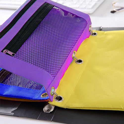 Kakalote Pencil Pouch for 3 Ring Binder, 6 pcs Binder Pencil Pouch, Zippered Double Pocket Pencil Pouch, with Clear Window and 3 Reinforced Grommets, 6 colors