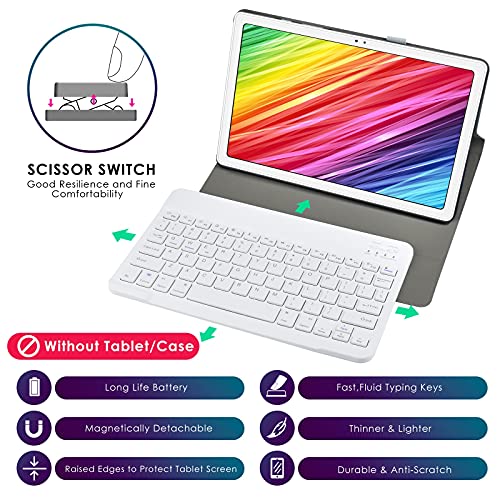 DETUOSI Universal 10 inch Wireless Keyboard, (0.23 inch) Ultrathin Slim Lightweight Travel Portable, 10.1" Multi-Device Wireless Keyboard for iOS/Android/Windows Tablet, Computer, Smart Phone #White - color: White