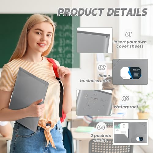 Henoyso 36 Pack Dark Gray Plastic Folders with Clear Front Pockets Heavy Duty File Folders with 2 Pockets and Card Slot for Student Communication School Office Presentation Report - color: Dark Gray