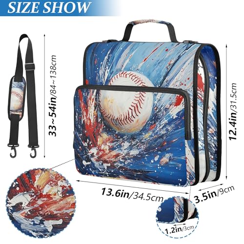 Baseball Zipper Binder with Shoulder Strap, 500 Sheets Capacity, Multiple Pockets 1.5Inch 3 Ring Zipper Binder - color: Baseball