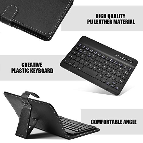 Portable Bluetooth Keyboard with Leather Case Cover with for 4.5''-6.8'' iOS, Android and Windows Smart Phones, Detachable with Kickstand - color: Black