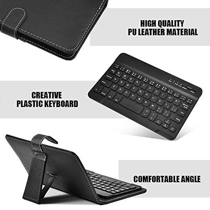 Portable Bluetooth Keyboard with Leather Case Cover with for 4.5''-6.8'' iOS, Android and Windows Smart Phones, Detachable with Kickstand - color: Black