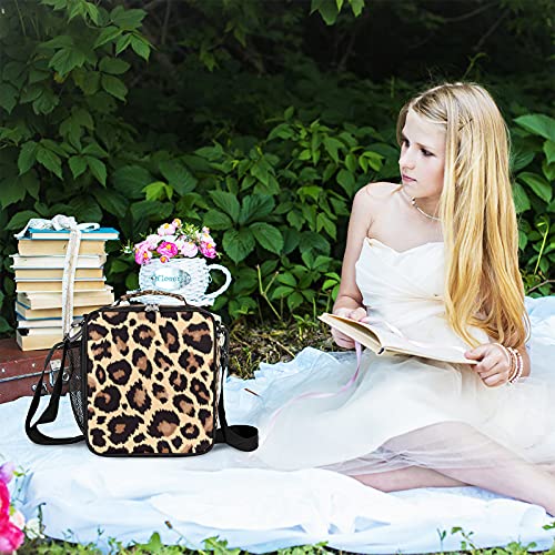 Pardick Leopard Lunch Box for Kids,Students Leopard Animal Skin Print Lunch Bag Tote with Adjustable Shoulder Strap,Insulated Thermal Girls Boys Lunchbox Cooler Bag for School Picnic Travel Outdoor - color: Leopard
