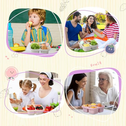 Honeydak 5 Pack Snack Containers 4 Compartment Bento Snack Boxes Reusable Lunchable Containers with Lids Divided Meal Prep Lunch Food Storage Box for School Work Travel(Gray and Pink Ombre,Equal) - color: Gray and Pink Ombre, style: Equal