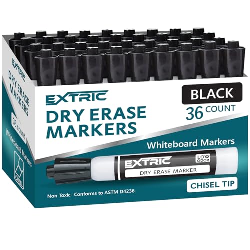 EXTRIC Black Dry Erase Markers 36 PK Whiteboard Marker Bulk Chisel Tip | Use: Whiteboards and Glass Boards, Color: Vivid Black Ink, Tip Style: Chisel Tip, Feature: Low-Odor, Quick Drying - color: Black, size: 1 Count (Pack of 36)
