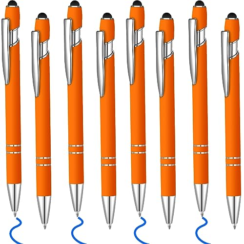 8 Pcs Blue Ink Ballpoint Pen with Stylus Tip 2 in 1 Stylus Ballpoint Pen Metal Pens Stylus Pen for Touch Screens School Office Coworkers (Orange) - color: Orange