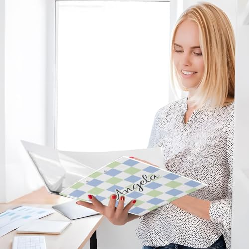 Custom 3 Ring Binder 1.5 Inch Round Rings Green Blue Checkerboard Personalized Name Binders Organizer Fashion View Binder with 2 Pockets for School Office Supplies - color: Multi19