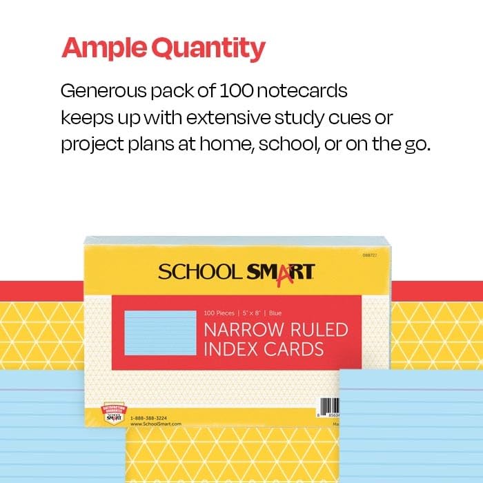 School Smart Ruled Index Cards, 5 x 8 Inches, Blue, Pack of 100 - color: Blue, size: 5 x 8 Inches
