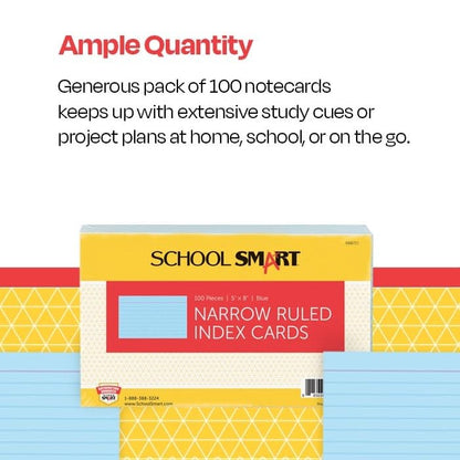 School Smart Ruled Index Cards, 5 x 8 Inches, Blue, Pack of 100 - color: Blue, size: 5 x 8 Inches