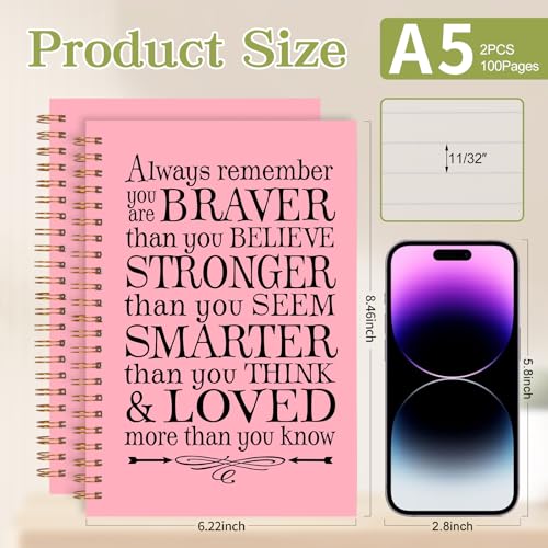 2Pcs Spiral Journal Notebook for Women Men, A5 Motivational Journal with 100 Pages, College Ruled Hardcover Notebook for Office School Home, Inspirational Gifts Encouragement Gifts - color: Pink