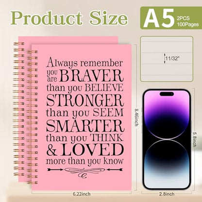 2Pcs Spiral Journal Notebook for Women Men, A5 Motivational Journal with 100 Pages, College Ruled Hardcover Notebook for Office School Home, Inspirational Gifts Encouragement Gifts - color: Pink