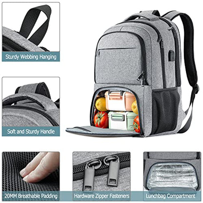 BIKROD unch Backpack, Insulated Cooler Lunch Bag Backpack, Large School Backpacks for Teen Boys Water Resistant Back Pack Gift for Men Fit 17 Inch Laptop - color: Grey