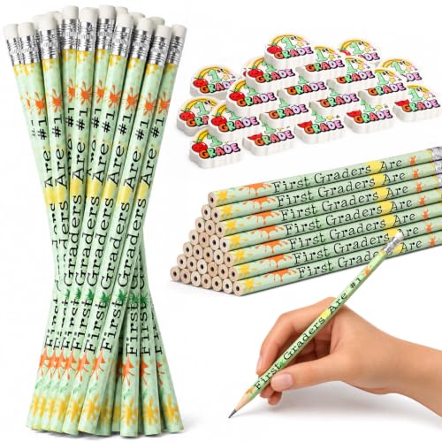 48 Pcs/24 Sets 1st Graders Pencils and Erasers Bulk Set Motivational Pencils Back to School Supplies for Kids Student Inspirational Teacher Classroom Reward Party Favors Gifts - style: 1st Grader