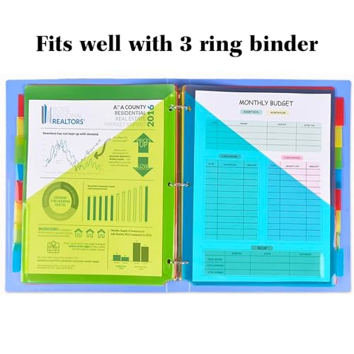 INFUN Plastic 8-Tab Dividers with Two Pockets - 3 Sets, 24 PCS Multicolor Binder Dividers with Pockets,8 -Tab Dividers for 3 Ring Binder