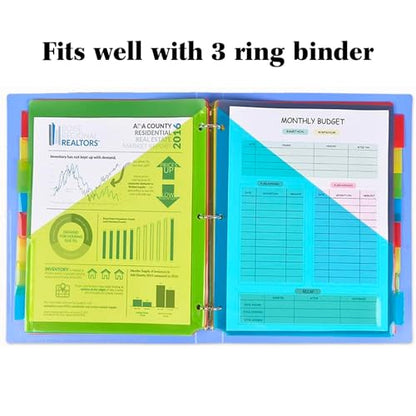 INFUN Plastic 8-Tab Dividers with Two Pockets - 3 Sets, 24 PCS Multicolor Binder Dividers with Pockets,8 -Tab Dividers for 3 Ring Binder