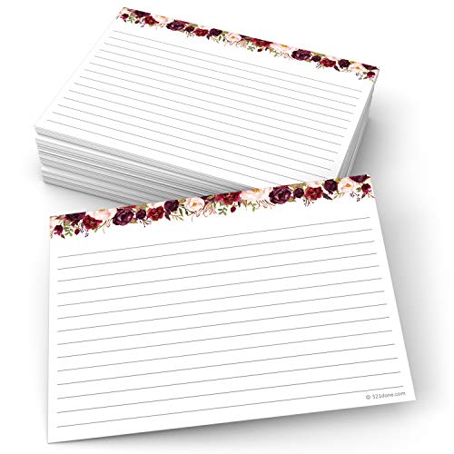 321Done Ruled Index Cards, Large 5x7, Set of 50, Red Roses on White | Made in USA - Lined Note Cards for Studying, Flashcards and Recipes, Heavy White Cardstock, Lines Both Sides, Home and School - size: Large (5x7)