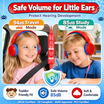K6 Kids Headphones for Toddler & Kids Ages 2-12, 85/94dB Safe Volume Limited, Wired with 3.5mm Jack, HD Microphone, Adjustable & Foldable, On-Ear Headphones for Tablet, School, Travel, iPad (Red) - color: Red