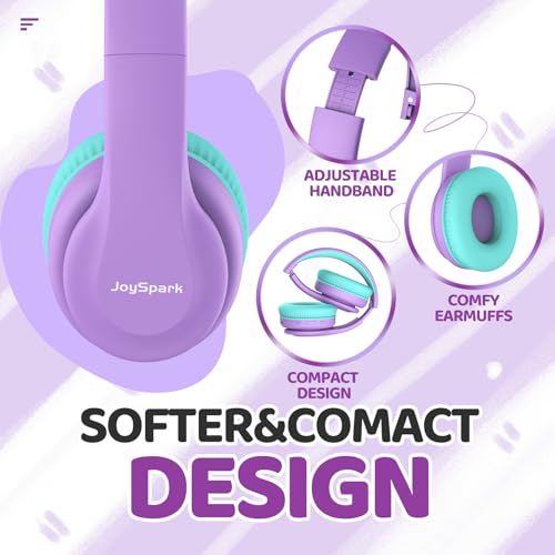 JoySpark Kids Bluetooth Headphones, Lightweight Wireless Headphones for Kids, 85/94dB Volume Limited, 60 Hours Playtime, Bluetooth 5.3, Over-Ear Toddler Headsets with Built-in Mic-Purple - color: Purple