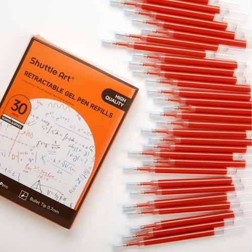 Retractable Gel Pen Refills, Shuttle Art 30 Pack Red Rollerball Gel Ink Pens Refills, Bulk Set, 0.7mm Fine Point for Writing Journaling Taking Notes School Office Home - color: Red, size: 30 Count (Pack of 1)
