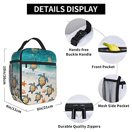 YETTA YANG Sea Turtle Beach Starfish Ocean Portable Lunch Bag Insulated Lunch Box Reusable Totes For Women Men Work Picnic Camping - color: Black8