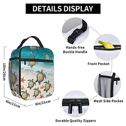 YETTA YANG Sea Turtle Beach Starfish Ocean Portable Lunch Bag Insulated Lunch Box Reusable Totes For Women Men Work Picnic Camping - color: Black8