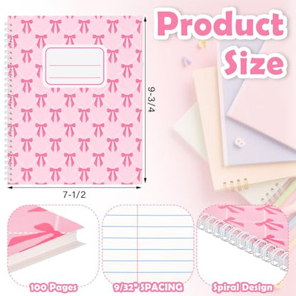 Jetec 12 Pack Pink Bow Composition Notebooks Preppy Cute Coquette Spiral Notebook 9-3/4 x 7-1/2 Inch College Ruled Hard Cover Journal Back to School Teacher Gifts Preppy School Supplies, 100 Pages - color: Pink