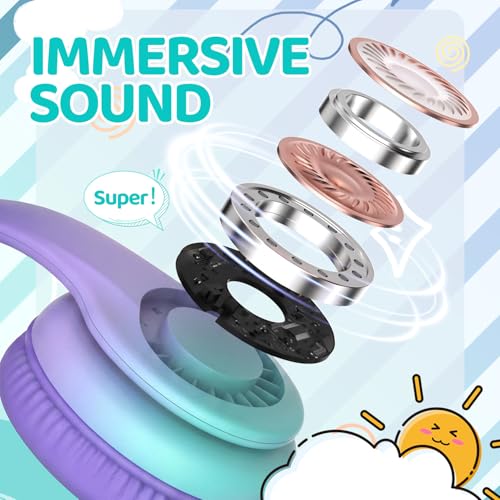 JoySpark Kids Headphones, Over-Ear Wired Headphones for Kids, 85dBA Volume Limited, Foldable Stereo Sound Toddler Headsets, 3.5mm Jack for School Entertainment, Gradient Purple - color: Gradient Purple