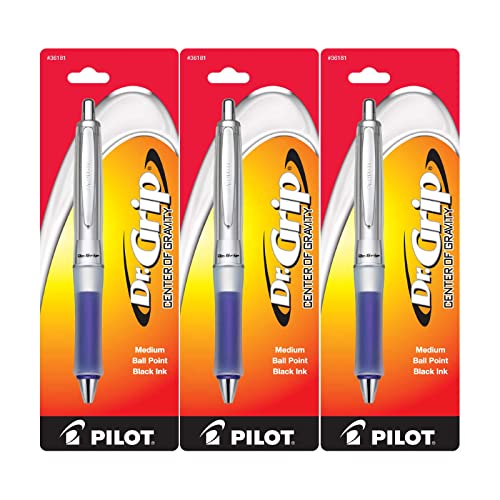 PILOT Dr. Grip Center of Gravity Retractable Ball Point Pen, Medium Point, Black Ink, Pack of 3 (Blue) - size: 1 Count (Pack of 3)