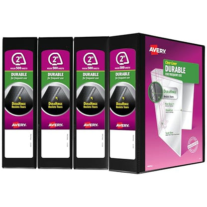 Avery Durable View 3 Ring Binder, 2 Inch Slant Rings, 4 Black Binders (17031) - size: 2"
